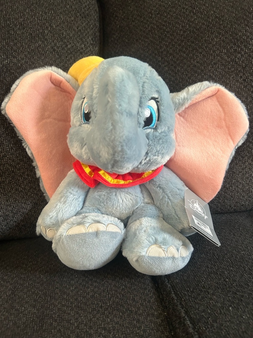 Disney Blue Dumbo Plush with Pink Ears and Red-Yellow Collar